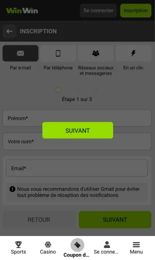 app confirmer l'inscription