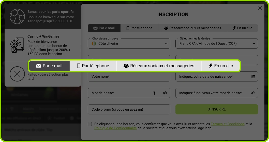 choisir la méthode d'enregistrement