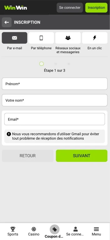 page d'inscription winwin